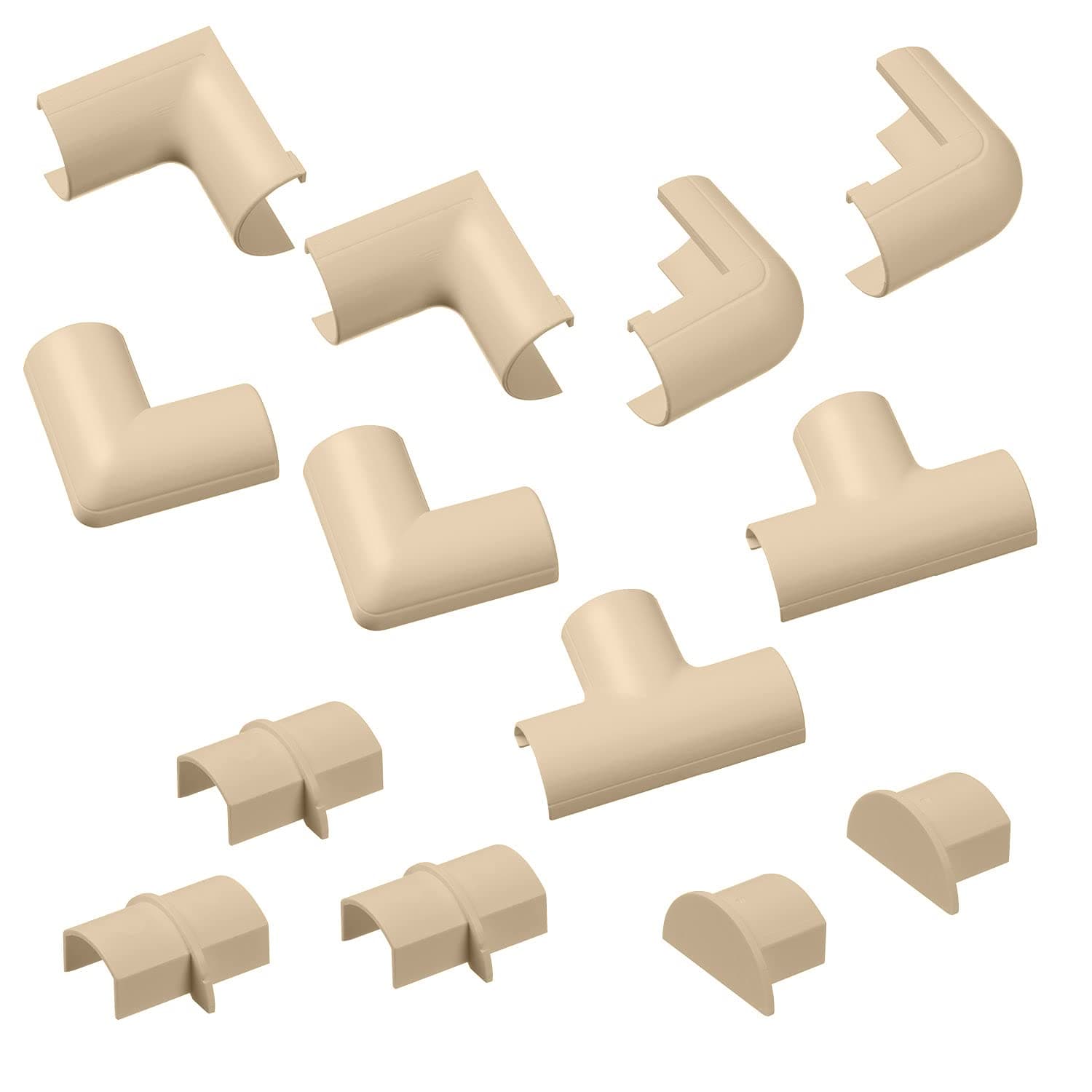 Small Cable Raceway Accessory Pack, Join 0.78in x 0.39in Cord Cover Lengths, 13 Accessories Included, Hide Cords Around a Variety of Angles - Beige
