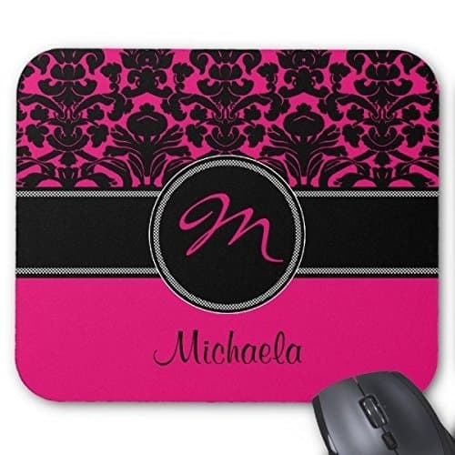 Monogram Pink Black White Damask Mousepad