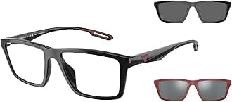 Emporio Armani Men's EA4189U Universal Fit Prescription Eyewear Frames with Two Interchangeable Sun Clip-Ons Rectangular, shiny Black 55 mm