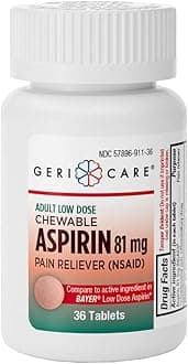 Low Dose Adult Chewable Aspirin 81mg, Pain Reliever, Fever Reducer, 36 Count (Pack of 1)