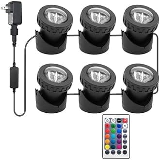 Colored Pond Lights with Timer, RGB Fountain Lights IP68 Waterproof Pond Light, Dimmable Outdoor Landscape Lights for Fish Tank Pond Fountain Garden, 6 Lights