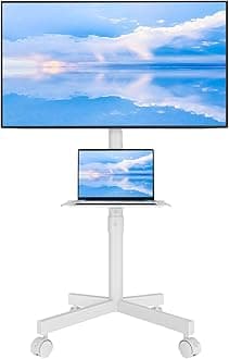 BONTEC Mobile TV Stand for 23-60 Inch TVs, Rolling TV Stand with Locking Wheels, Adjustable Height, Media Shelf, Max VESA 400x400mm, Holds Up to 88lbs