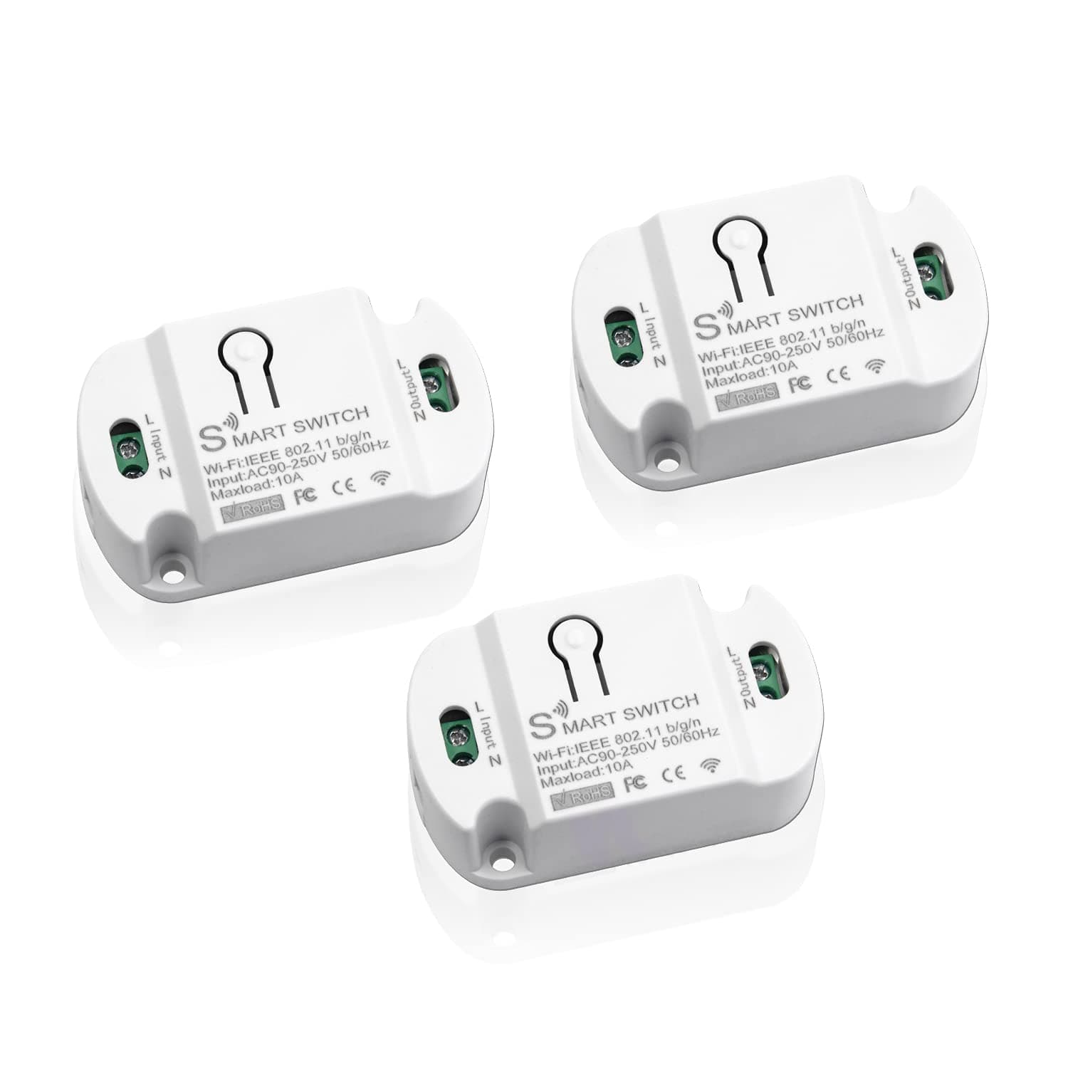 10A Basic Wi-Fi Wireless Smart Switch for Smart Home Smart Life APP Compatible with Alexa & Google Home Assistant No Hub Required Support DIY Module (3 pcs)