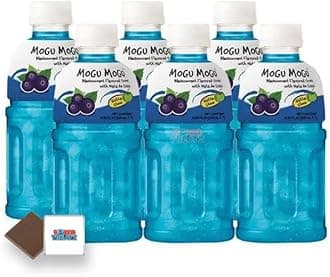 Mogu Mogu Flavored Drinks 6x320ml, BLACKCURRANT - Nata De Coco Juice - Refreshing Taste - Fun Drinking During Hot Summers Or Take Them On Trips & Picnics Boxed Treatz