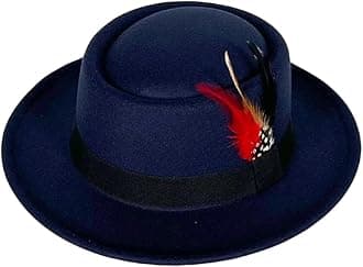 Wool Felt Fedora Hats for Women Men, Wide Brim Flat Top Hat Porkpie Hat, Jazz Hat with Feather Unisex