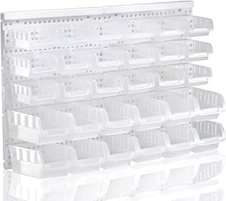 Transparent Garage Organizer Bins, 30PCS Wall Mounted Storage Small Parts Bins With White Pegboard to Store Nuts,Bolts, Screws, Nails