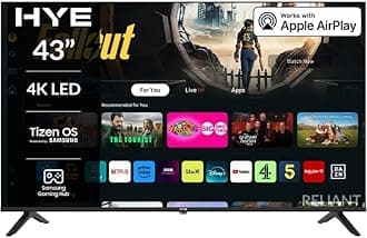 – HYE TV - Smart TV, 43" Screen Size, 4K Resolution, LED Technology, Apple AirPlay, Samsung Tizen OS & Gaming Hub, Versatile Connectivity, Black, Perfect For Streaming, Gaming & Entertainment