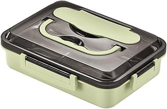 304 Stainless Steel Bento Lunch Boxes for Adults, 5 Sections Rectangular Divided Plates Tray Green Reusable dinner Plate with Lid and Buckled for Adults Portion Control