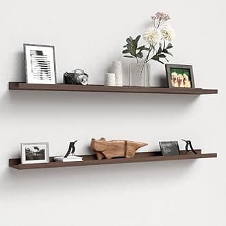 47.2 Inches Long Floating Shelves Wall Mounted, 2 Set Farmhouse Wall Shelf for Bedroom, Nursery Book Shelf with Lip, Picture Ledge Shelf for Decor Living Room Bathroom Kitchen - Walnut