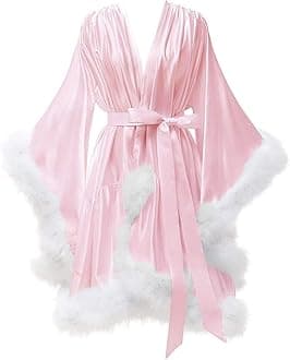 yinyyinhs Women's Feather Robe Silk Satin Bridal Dressing Gowns Short Nightgown Bathrobe Sleepwear Maternity Photoshoot Robe