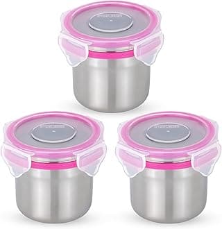 STEELLOCK Stainless Steel Airtight Container with Lid | Leakproof, BPA-Free | Multipurpose Food Storage Containers/Tiffin/Dabba for Office, School & Kitchen | SL-1102-set of 3, 200ml each, Pink