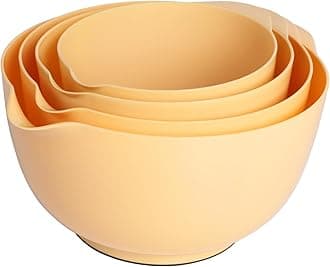 Nesting Plastic Mixing Bowl Set, 4 Piece Mixing Bowl Set with Pour Spouts, Size 1.7, 2.5, 3.5 and 4.5qt, for Prepping, Mixing, Baking, Cooking, Maize