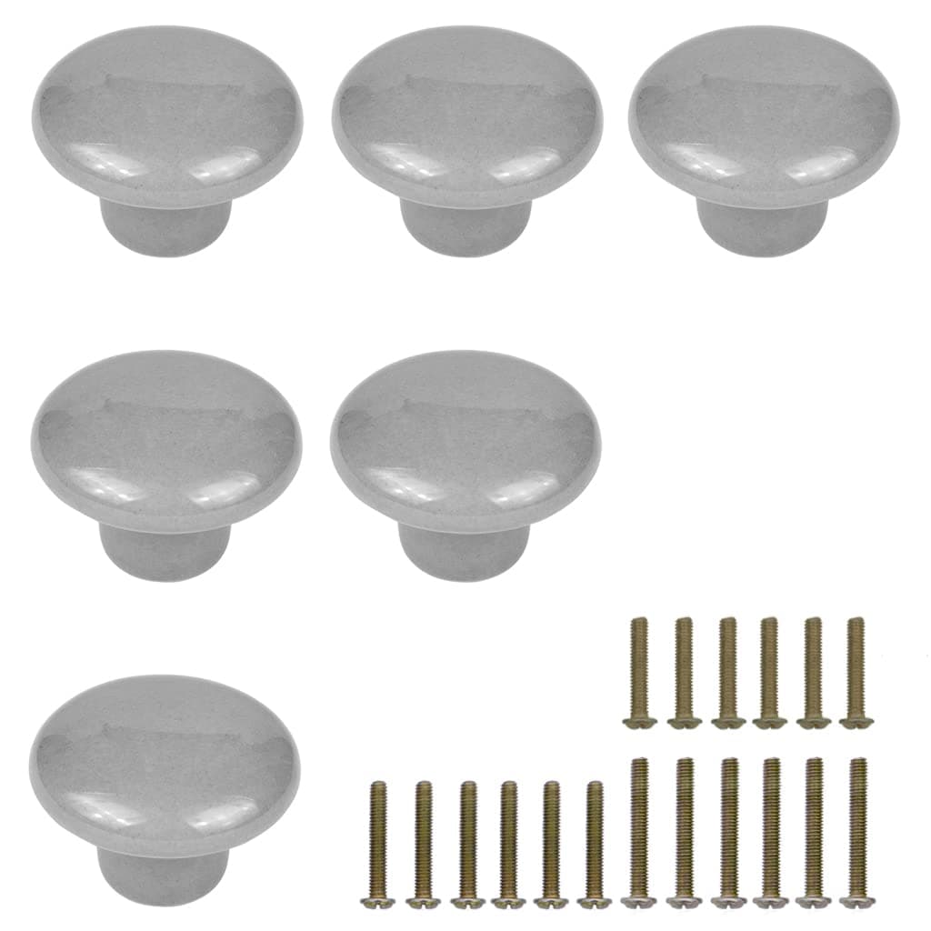 Vintage Ceramic Round Style Cabinet Knobs 6 Pack Kitchen Cupboard Drawer Dresser Door Knobs and Pull Handles with 3 Kinds of Screws (Gray)