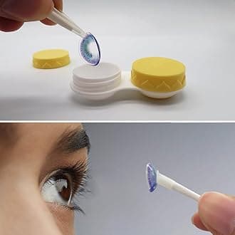 Contact Lens Case with Cleaner Washer, Travel Size Cute Colored Contact Lenses Applicator Removal Tool Kit with Mirror Solution Bottle for Daily Outdoor (Yellow)