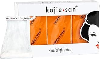 Kojie SanSkin Brightening Soap - Original Kojic Acid Soap that Reduces Dark Spots, Hyperpigmentation, & Scars with Exfoliating Soap Net Included - 65g x 3 Bars