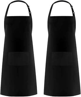 Apron for Men Women, Adjustable Cooking Kitchen Chef Aprons with 2 Pockets, Cotton/Polycotton/Polyester