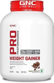 GNC Pro Performance Weight Gainer | 3kg | 73g Protein & 2200 Calories for Muscle Growth | 400g Carbs for Post-Workout Recovery | Reduces Muscle Breakdown & Boosts Endurance | Double Chocolate