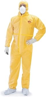 Tiger Tough Chemical Protection Coveralls - Hazmat Suits with Hood & Zipper – Durable Yellow Chemical Suit for Industrial Use