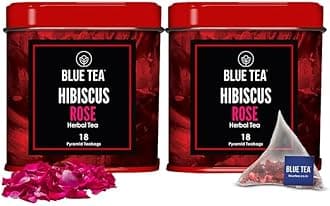 BLUE TEA - Hibiscus Rose Herbal Tea - 36 Tea Bags (Pack of 2) | FATHERS DAY GIFT | Caffeine-Free | Hibiscus + Rose | Direct From Source - Plant-Based Biodegradable Tea Bag | Tin Packing…