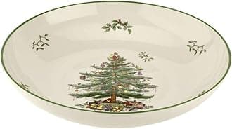 Christmas Tree Pasta Bowl - Large 13-Inch Serving Bowl, Dishwasher, Microwave & Freezer Safe, Fine Porcelain, Holiday Tableware, Festive Dinnerware & Kitchenware, Green/Beige