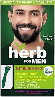 Herb For Men Mustache & Beard Dye (Nature Black, 1 Pack), PPD-Free Ammonia-Free, Vegan with Natural Ingredients, Gentle for Sensitive Skin, No Skin Irritation