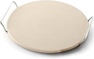 Premify Pizza Stone Set for Oven and Grill, 13 Inch Round Ceramic Pizza Grilling Stone Oven Baking Stone with Serving Rack