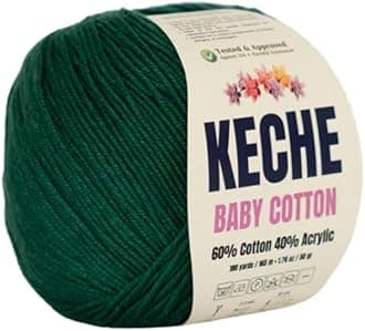 Keche Cotton Yarn, 60% Cotton 40% Acrylic Yarn, Soft Cotton Yarn for Crochet and Knitting, Amigurumi Yarn 1 Skein/Ball 1.76 Oz (50g) / 180 Yrds (165m) - Dark Green