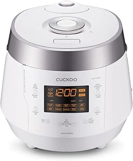 CUCKOO High Pressure Rice Cooker 10-Cup Uncooked / 20-Cup Cooked with Nonstick Inner Pot, Large Rice Maker with 13 Menu Options and Steam Plate, Fuzzy Logic Tech, Voice Guide, White (CRP-P1009SW)