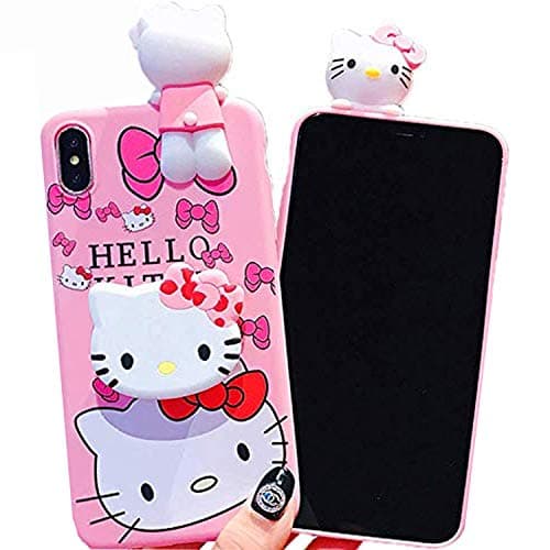 3D Hello Kitty Soft Silicone Protector Case Gel Shockproof Peeking Friend Phone Cover with Lanyard Strap & Hand Holder Stand ~ Estuche Fundas Cobertor (iPhone 6 Plus / 6S Plus)