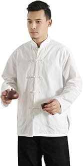 Idopy Men`s Chinese Traditional Linen Cotton Tai Chi Kung Fu Mandarin Collar Frog-Button Shirt