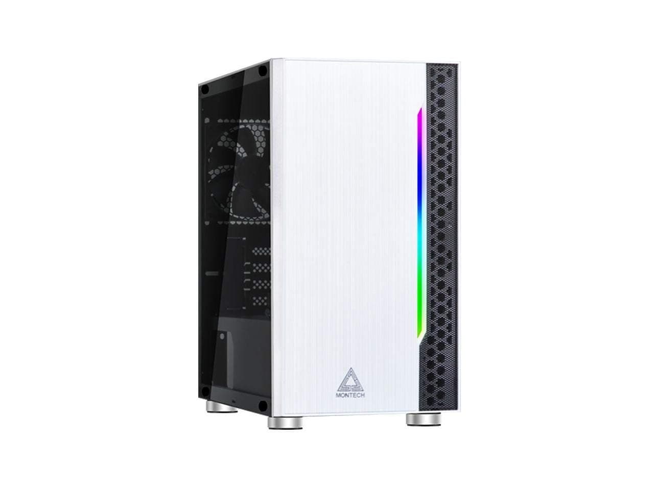 Montech Flyer White Micro ATX/Mini-ITX/Pre-Installed 2 Fans/High-Airflow/Computer Gaming Case/Hairline Surface Front Panel/RGB LED Shinning Strip/Three Versions Lighting Effects