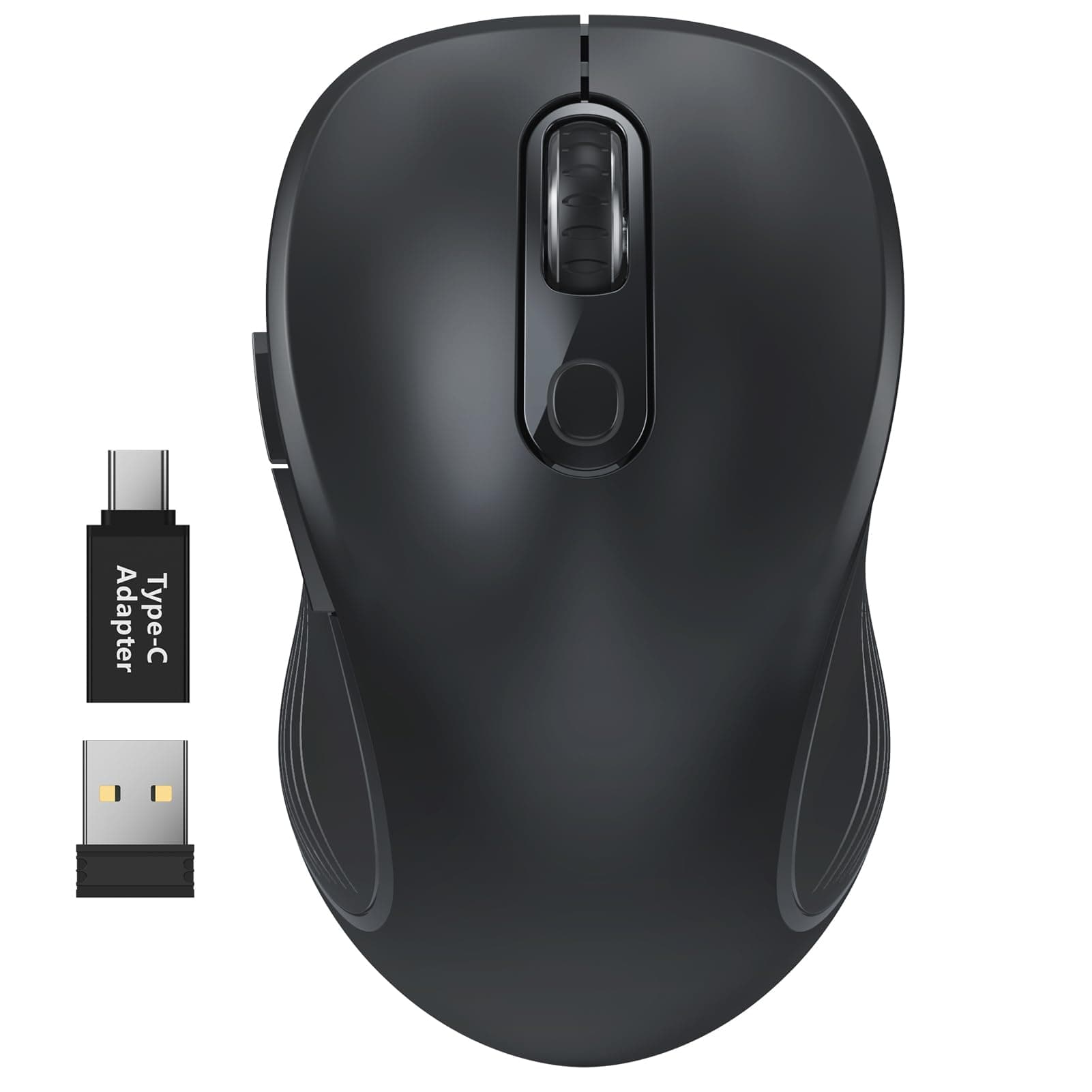 2.4G Wireless Mouse for Laptop, Ergonomic Computer Mouse with USB Receiver and Type-C Adapter, 3 Adjustable Levels, 6 Button Cordless Wireless Mice for Windows Mac PC Notebook (Black)