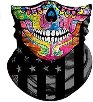 Obacle Motorcycle Face Mask Sun UV Dust Wind Protection Tube Mask Seamless Bandana Skeleton Face Mask for Men Women Bike Riding Cycling Biker Fishing Outdoor Festival (Colorful Skull Flag)