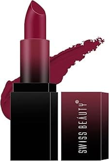 Swiss Beauty Hd Matte Pigmented Smudge Proof Lipstick | Creamy Matte Long Stay Lipstick | Bold Wine, 3.4g