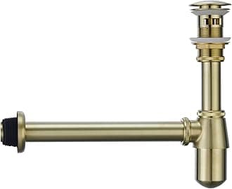 Bathroom Sink Stopper Set Waste Pipe 1-1/4 inch Slip Inlet Drain Set, Lavatory Adjustable Basin Sink Waste Pipe Drain P-Trap Kit w/Overflow, General US/CA Standard, Brushed Gold