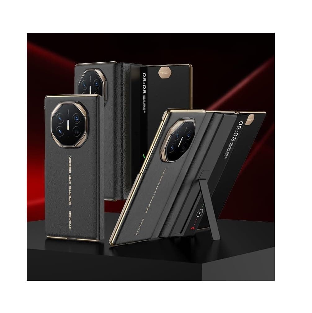MuzzCase Compatible with Huawei Mate XT Ultimate Case, Smart Window Luxury Leather Folding Phone Case with Hidden Kickstand, Shockproof Cover for Huawei Mate XT 2024 (Black)