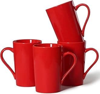 Smilatte 350ML Coffee Mugs, M099 Novelty Ceramic Cup for Boy Girl Lover, Set of 4, Red