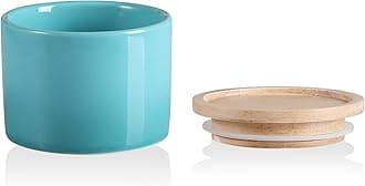 Sweejar Kitchen Canisters Ceramic Food Storage Jar, Stackable Containers with Airtight Seal Wooden Lid for Serving Ground Coffee, Tea, Sugar, Spice and More - 5 Fl Oz(Gradient Blue)