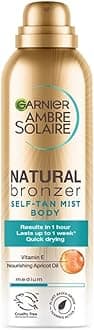 – Garnier Ambre Solaire Fake Tan, Natural Bronzer Quick Drying Self Tan Body Mist Medium, Streak Free Spray Tan, Lasts Up to 1 week, Vegan Formula, Radiant Glow, 150ml