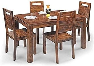 Sheesham Wood 4 Seater Dining Table With Chairs for Living Room Home | Wooden Set Furniture (Brown Finish)