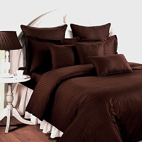 1200 Thread Count 8 Piece Down Alternative Bedin a Bag Set - Sheet Stripe Black-Duvet Color Burgundy Size King
