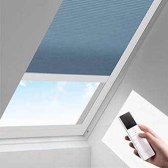Zshine Motorized Cellular Shades Cordless Honeycomb Blinds Light Filtering Fabric Window Shades for Skylight (93020F Blue)
