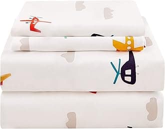 JSD Airplane Printed Twin Sheet Set for Kids Boys, 3 Piece Soft Microfiber Bed Sheets Deep Pocket