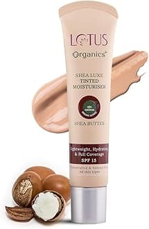 Lotus Organics+ Shea Luxe Tinted Moisturizer | 100% Certified Organic Shea Butter | Full Coverage | Provides Lasting Hydration | SPF 15 | Free From Preservatives & Artificial Fragrance | Suitable for All Skin Types (M2 - Medium, 40g)