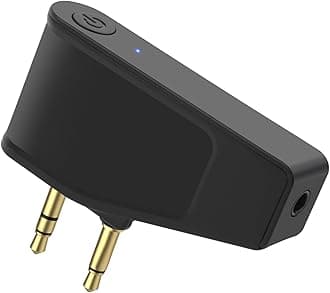 Bluetooth 5.3 Adapter for Wireless/Wired Headphones, 2 in 1 Airplane Bluetooth Adapter with 3.5mm Aux Jack Compatible with Airplane/Home TV/Gym/Boats/Car, Foldable Single/Double Gold Plug