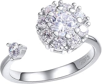 HighSpark 925 Silver Solitaire Rings for Women | Adjustable Contemporary Style | 92.5 Sterling Silver & Diamond Like Brilliance Sparkling Zirconia | Lovely Gift