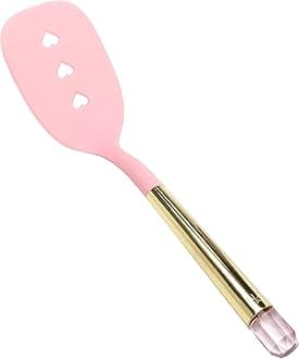 Paris Hilton Slotted Turner with Pink Jewel Shaped Handle, Heat-Resistant up to 400°F, Dishwasher Safe Kitchen Tools and Utensil, Pink and Gold