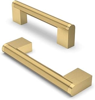 FURNIWARE 10 Pack Cabinet Pulls, Hardware Drawer Handles, Stainless Steel Kitchen Cabinet Door Handles Pull, Brass-96mm(3.7 Inch) Hole Center