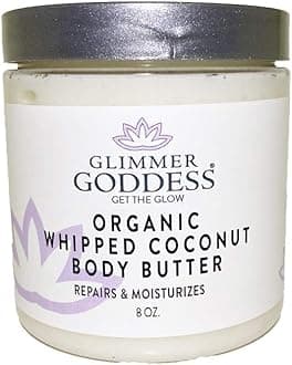 GLIMMER GODDESS Organic Vegan Whipped Coconut Oil & Vitamin E Body Butter With Lavender Lemon, Moisturizing, Anti-aging, Skin Repairing, 8 oz.