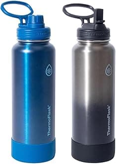Stainless Steel Water Bottle, 40 oz, 2-Pack (Silver/Blue Brushed)